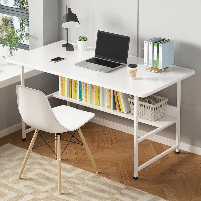 Bàn làm việc T-table kèm kệ lửng để sách để laptop sách vở học tập lắp ghép 2