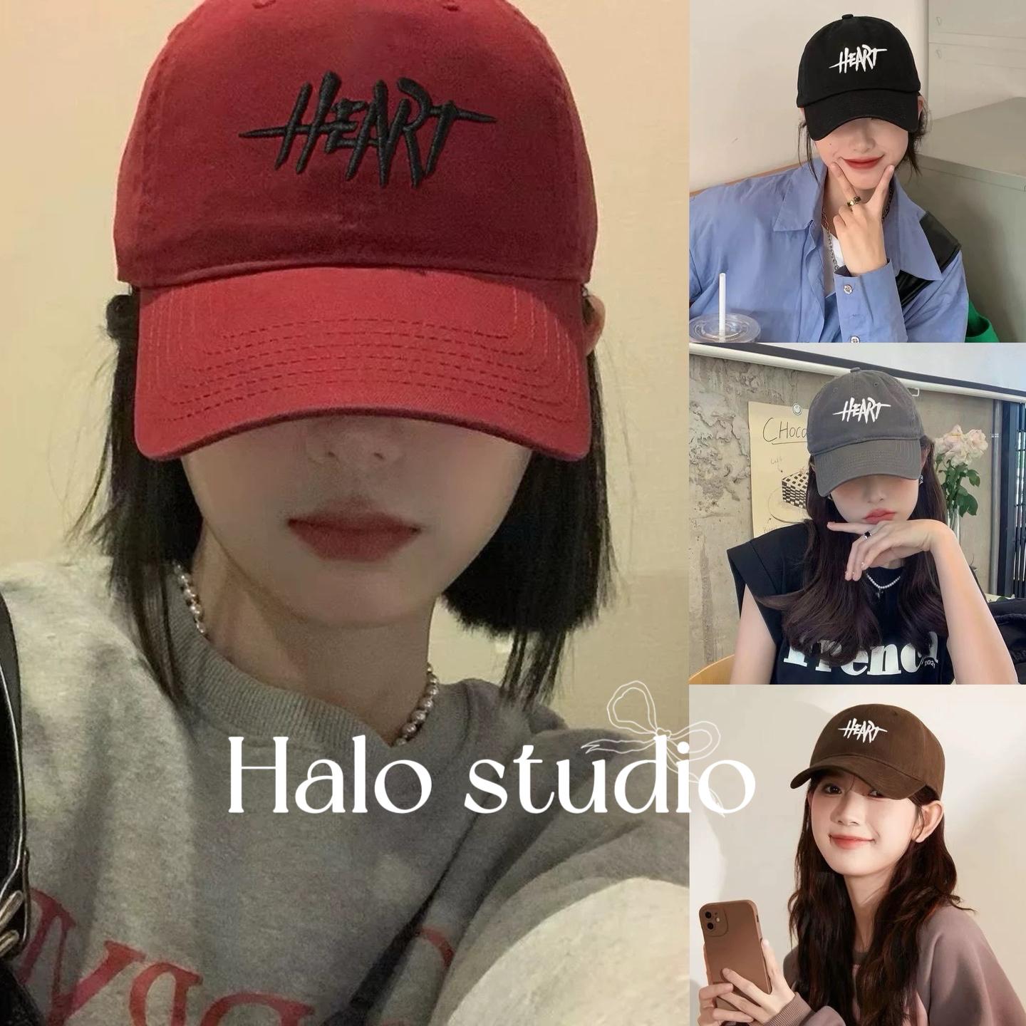 Halo studio พร้อมส่ง หมวกเบสบอลย้อนยุค หมวกปักตัวอักษรลำลองสไตล์อเมริกัน