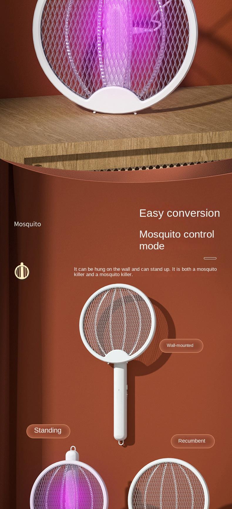 Product Introduction of [Planet] Folding Electric Mosquito Swatter Electric Shock Mosquito Swatter USB Mosquito Killers Rechargeable Household Two-in-One Mosquito Killing Lamp 12