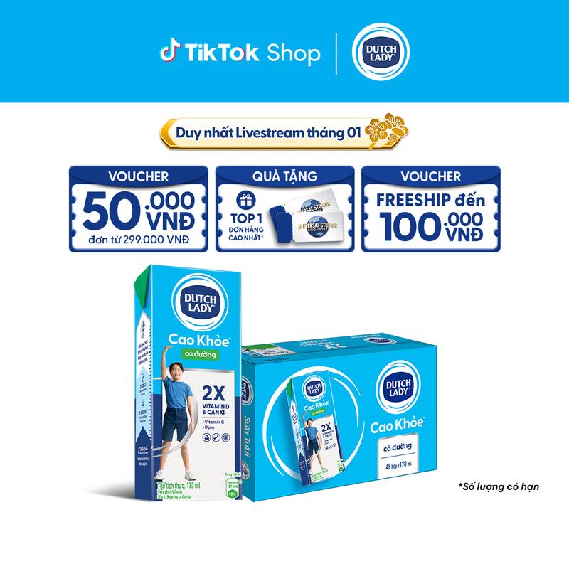  Thùng 48 Hộp Sữa Dutch Lady Cô Gái Hà Lan Cao Khỏe Có Đường 170ml  48x170ml  