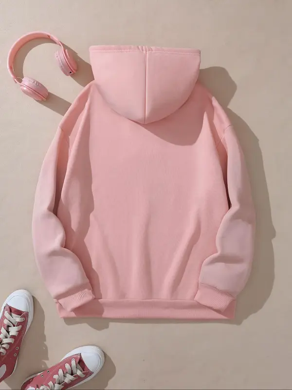 Women's Christmas Themed Letter & Reindeer Print Drop Shoulder Hoodie, Fashion Casual Drawstring Pocket Hooded Sweatshirt for Daily Holiday Outdoor Wear, Ladies Clothes for Fall & Winter 1