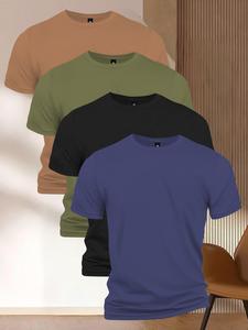 Men's Solid Color Short Sleeve Tee, Casual Comfy Round Neck T-shirt for Summer, Men's Top for Daily Wear