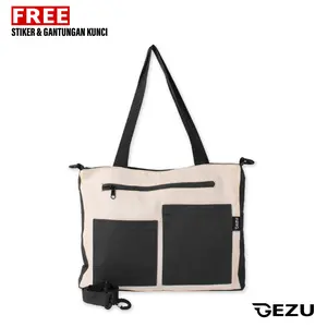 Gezu – Tas Selempang Kanvas Penutup Resleting Pakai Lapis Furing – Sling Bag Kanvas Pria Wanita Original – Neva Black Series