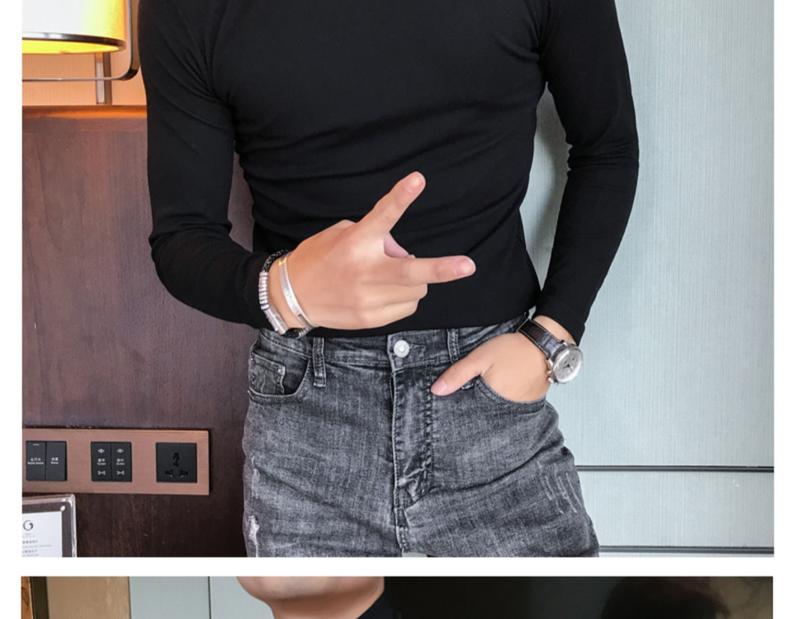 Product Introduction of Half Turtleneck Long Sleeve T-Shirt for Men, Autumn High-End Slim Fit Solid Color Mid-Neck Fleece Stretch Base Layer Pedal 22