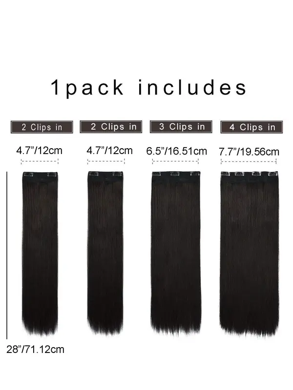 28 Inch Long Clip in Hair Extensions, Natural Straight Hairpieces, Full Head Synthetic Fiber Hair Extensions for Women 6