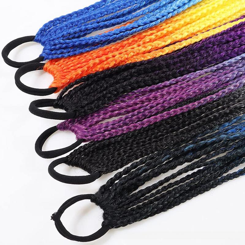 Product Introduction of Colorful Three Braid Dirty Braid Ponytail Wig Gradient Color Small Braid Synthetic Fiber Hair Extension Braid 24 Inches 4