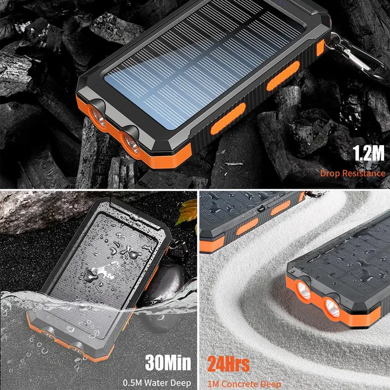 10000mAh Solar Power Bank, Dual USB Output Port Waterproof Power Bank with LED Light, Solar Phone Charger for iPhone & Android, Stocking Fillers Gift, Travel Gadgets, Electronics Accessories 8