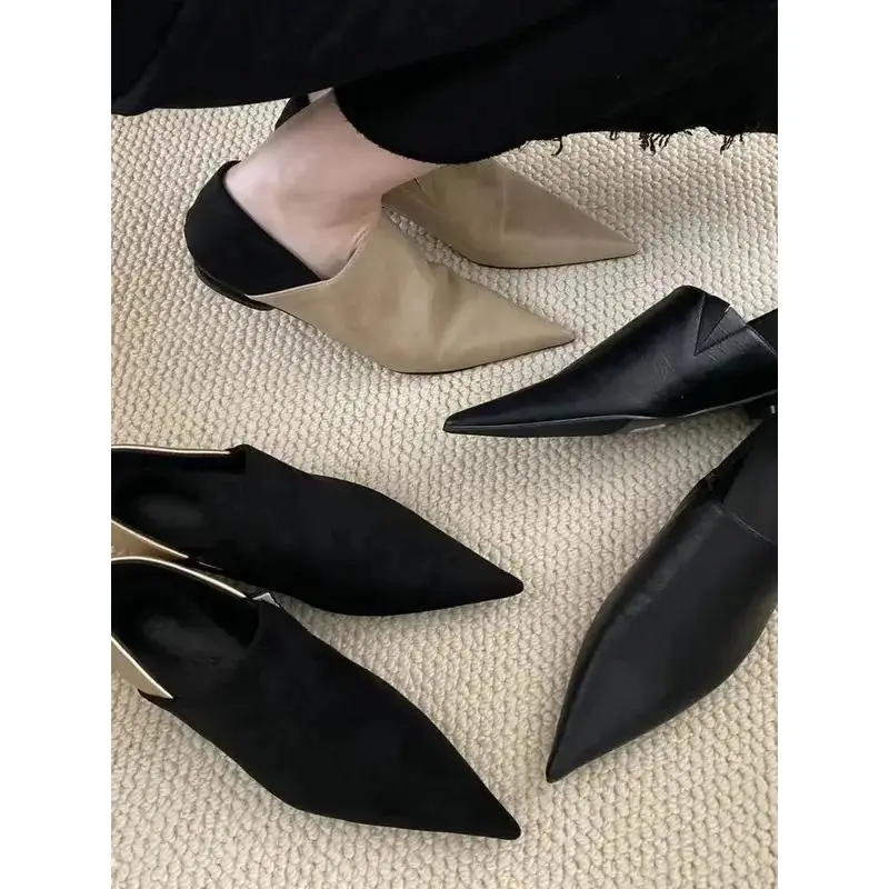 Giày Bệt Nữ, Mũi Nhọn, Giày Lười, Nông, Màu Be Và Đen, Chất Liệu PU / Da, Thời Trang, Gót Thấp, Thiết Kế Kim Loại Phẳng, Giày Cao Gót Dự Tiệc Thường Ngày Có Cỡ 35-39 Đế Cao 2