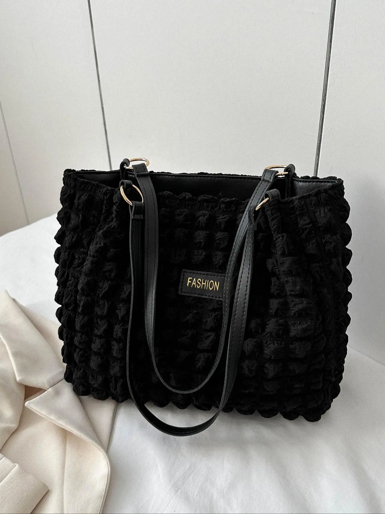 Women's Fashion Solid Color Tote Bag, Ruched Design Lux Bag, Simple Plain Texture Shoulder Bag, Double Strap Large Capacity Shopper Bag