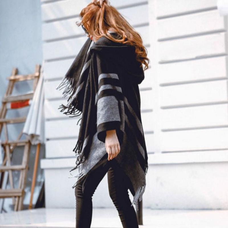 Fashion Winter Warm Fleece Shawl Hooded Imitation Cashmere Wraps Scarf Thicken Cloak Cardigan 7