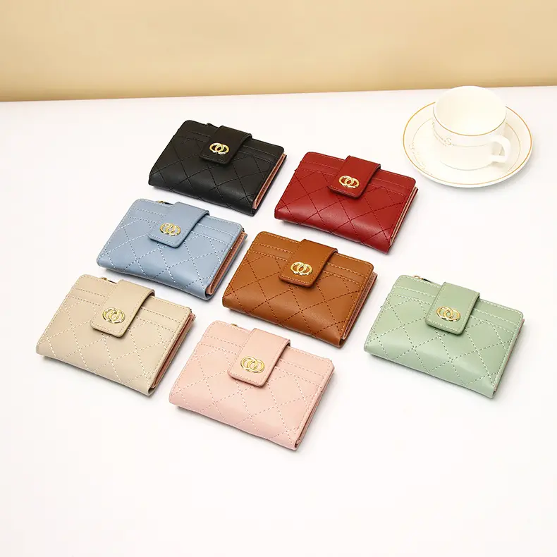New Three Fold Women's Small Wallet Classic Style Embroidery Thread Multi-Card-Slot Coin Purse Female Fashion Short Wallet
