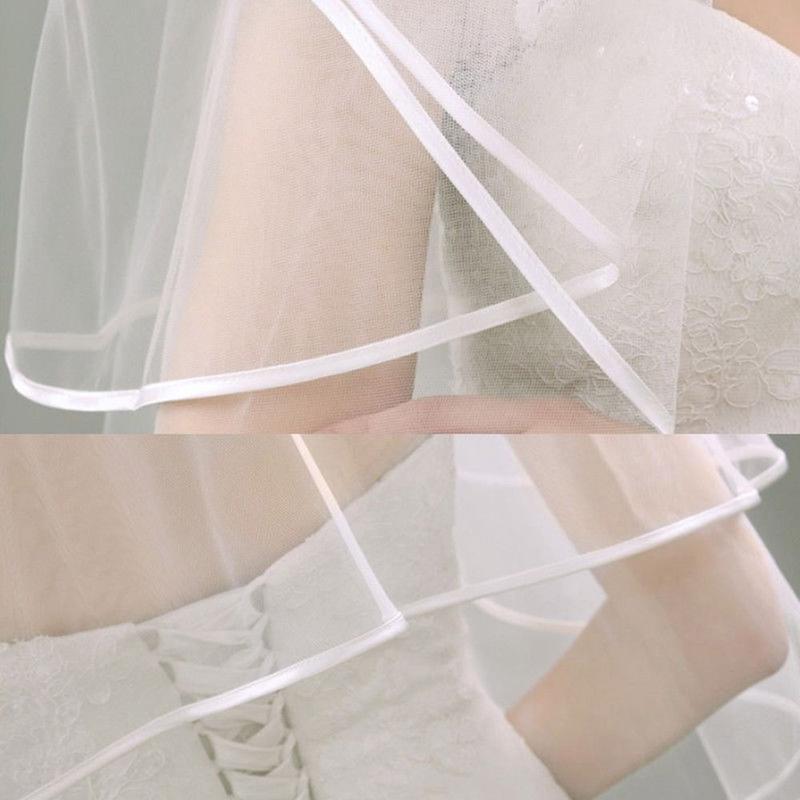 Elegant Wedding Accessories Short Simple Lace Edge Two Layer With Comb Bridal Veil Wedding Veil Women's Tulle 6