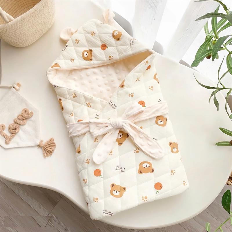 Chăn Ủ Mùa Đông, Ủ Choàng Xô Muslin Hạt Đậu Trần Bông Dày Dặn Kèm Dây Đai Mềm Mại Và Ấm Áp Cho Bé Sơ Sinh 0-3 Tháng (Mã Mới)