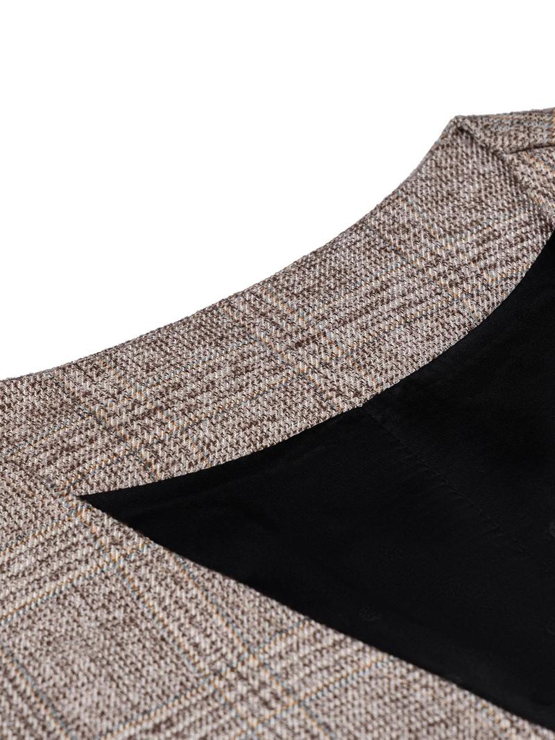 Product Introduction of Men's Regular Fit Plaid Print Vest Blazer, Casual Sleeveless Button Front Suit Vest for Spring & Fall, Fashion Men's Clothes for Daily Wear 7