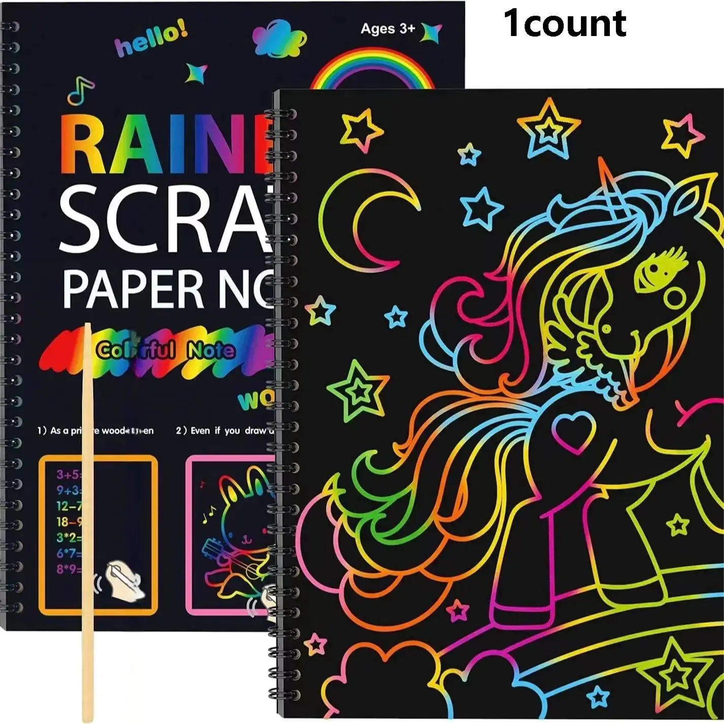Laser Scratch Note, 1 Set Magic Scratch Paper Art Set, Note Sheet with 1 Count Wooden DIY Stylus & DIY Templates for Party Games Creative Birthday Gifts, Christmas Gift