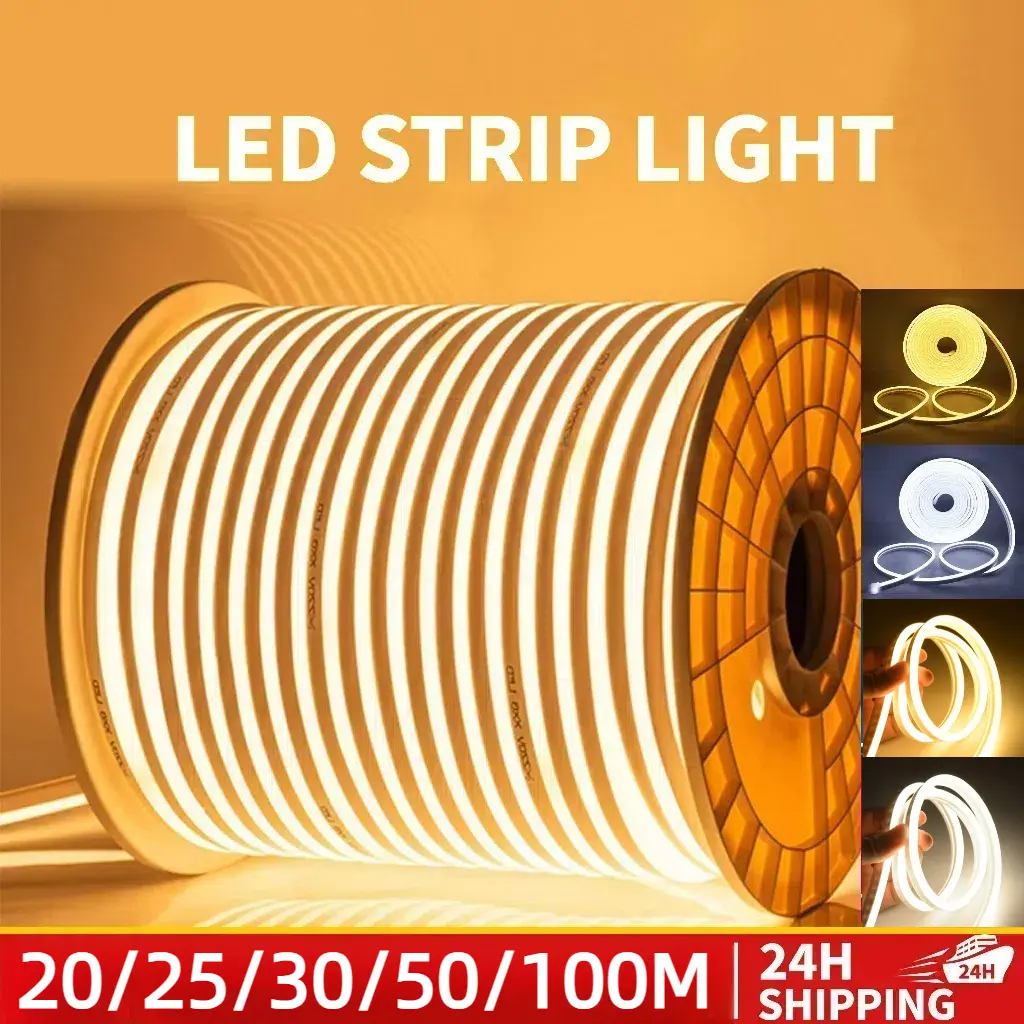 LED Strip Light 100M Home Decor Led Strip Light For Ceiling IP67 Waterproof 220v Flexible 120 LEDs/M Home Decor Led Strip Lights Warm/White