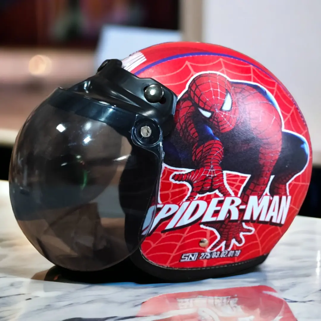 Helm Bogo Anak Retro Usia 2-6 Tahun SNI Karakter Spiderman Kaca Cembung Helmet Motorcycle Sepeda