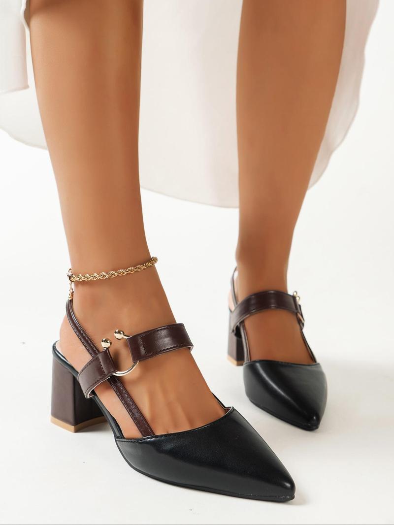 Product Introduction of Fashionable Solid Color Slingback Heels, 1 Pair Elegant Pointed Toe Heels for Daily Wear, Casual Versatile Women's Shoes 9