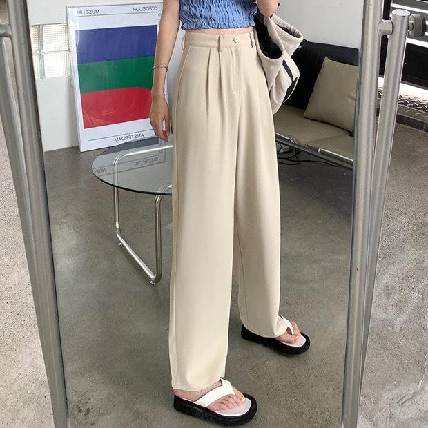 Solid Color High Waist Suit Pants Women's Spring and Autumn Sport Pants Loose Casual Drooping Wide Leg Pants Women's Cropped Mop Pants Women's 8