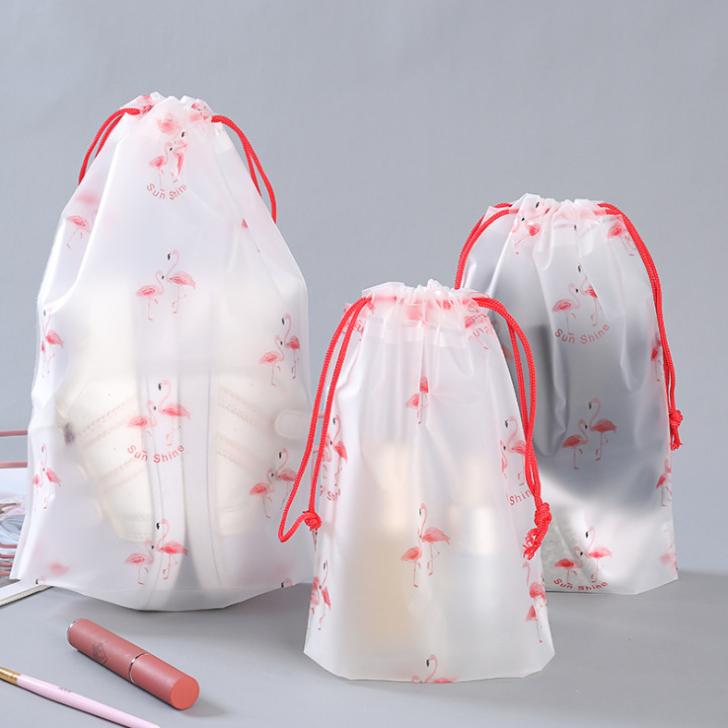 HL0072 Random 10 pcs Tas Serut Pouch Transparan Motif Karakter Travel Storage Bag Make Up Organizer Anti Air 5