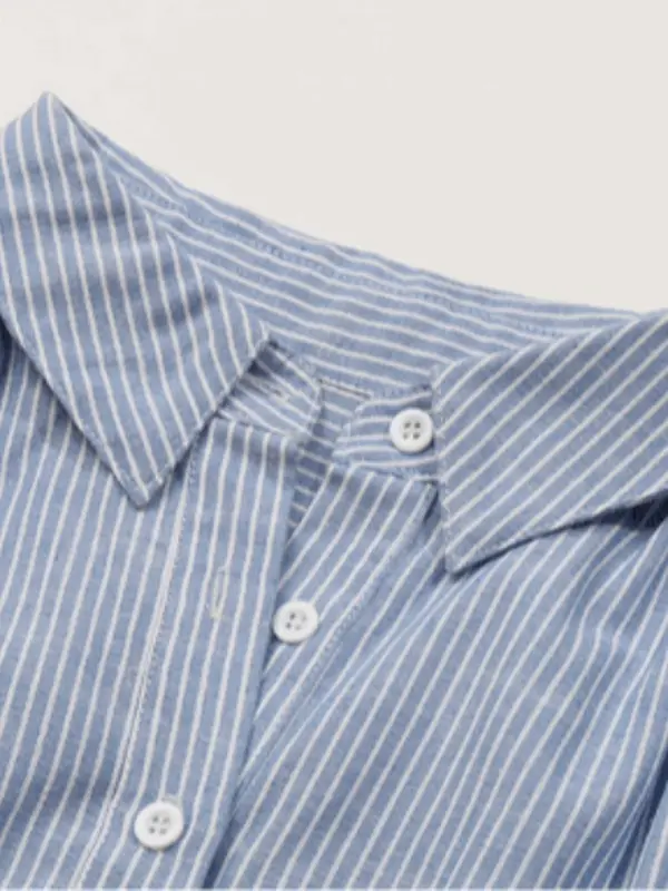 Women's Striped Print Button Front Shirt, Casual Short Sleeve Collared Top for Summer, Ladies Clothes for Daily Wear 6