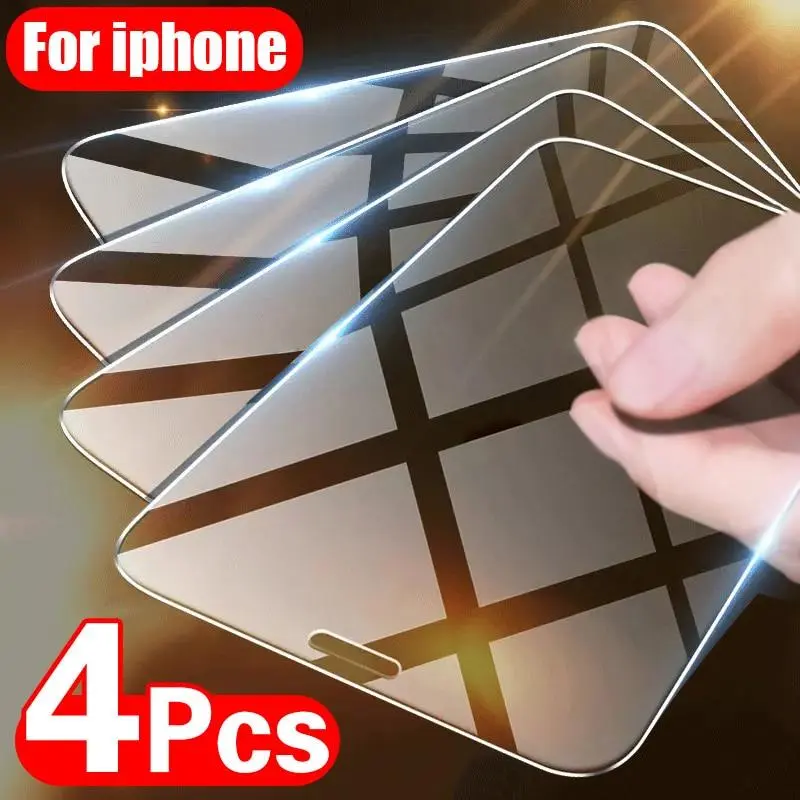 4Pack Tempered Glass for iPhone 11 12 13 14 Pro XR X XS Max Screen Protector on for iPhone 12 Pro Max Mini 7 8 6 6S Plus SE Glass