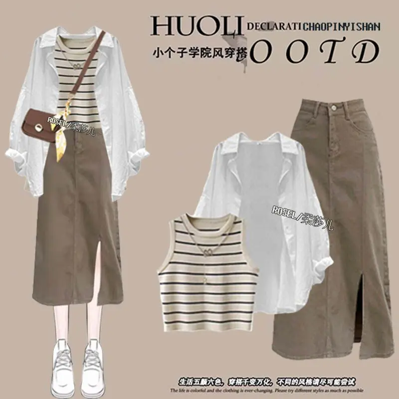 Bộ Đồ Nhẹ Nhàng Mùa Hè, Rosel, Phong Cách Hàn Quốc Mới, Váy ngắn Tay Áo Vest Duyên Dáng Bộ Ba Mảnh, áo khoác nữ 2025 mẫu mới Hàng Mới Về Nữ Top Women Khuyset đồ nữ đẹp tết