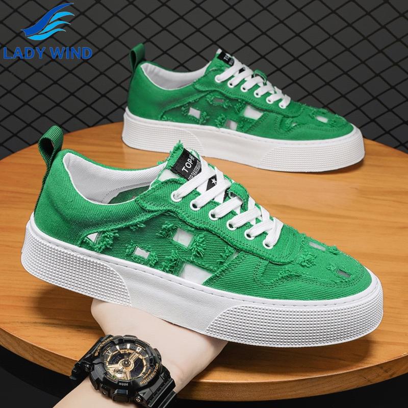 Giày nam - Giày vải dệt thoáng khí 3 lớp kiểu dáng trẻ trung, sang trọng hàng QC-1 LDW-9002 Sneaker Shoes Đế Bằng khỏe mạnh cổ vừa