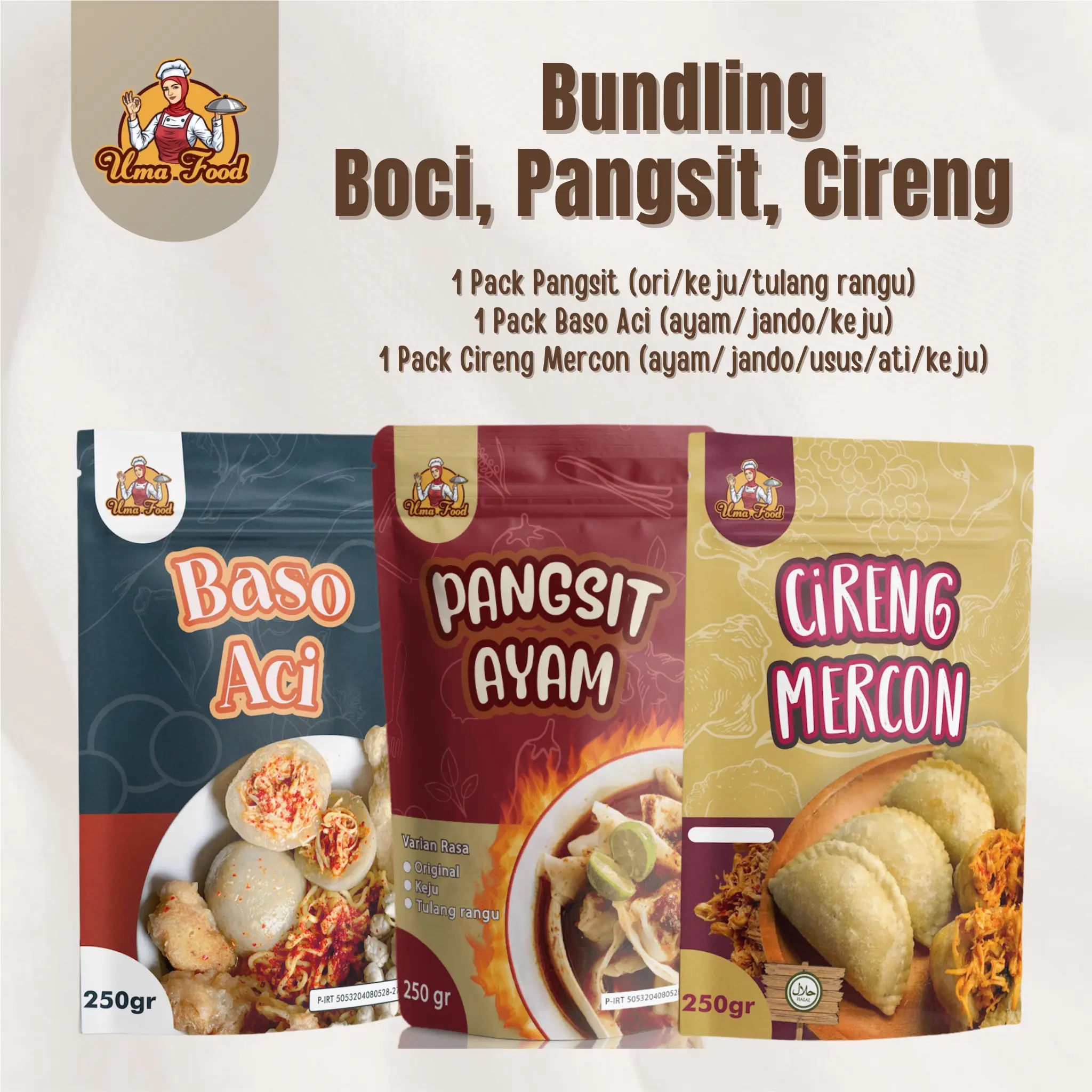 BUNDLING Cireng Mercon, Pangsit Ayam, Baso Aci Umafood