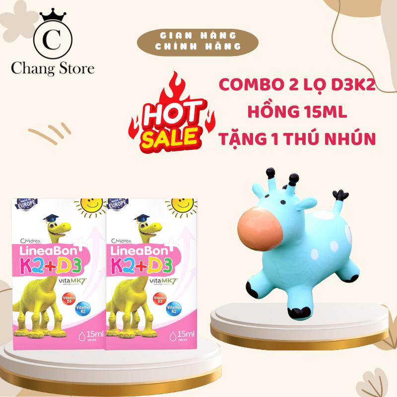 [TẶNG THÚ NHÚN CÓ NHẠC] Combo 2 lọ bổ sung vitamin D3K2 cho bé dạng giọt lọ HỒNG 15ML