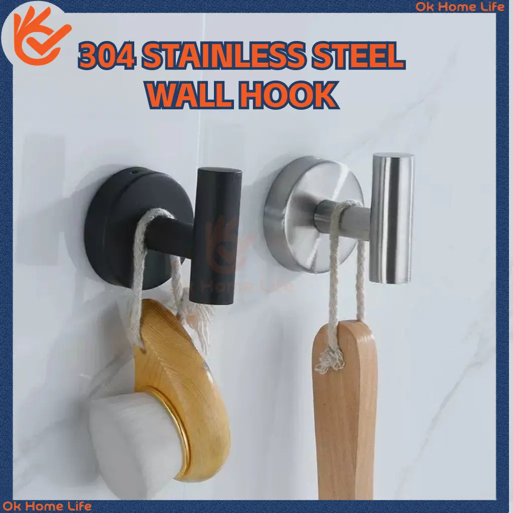 [SG Stock]SUS 304 Stainless Steel  3M Adhesive Key Towel HolderWall Hook Clothes Hanging Hooks for Bathroom Kitchen
