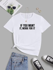 ImprinTee Women's Slogan Print Round Neck Graphic Tee, Vintage Trendy Casual Short Sleeve T-shirt For Daily Wear, Ladies Summer Outfit