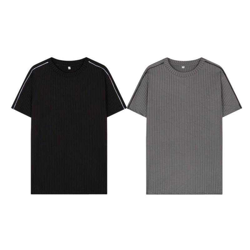 【COMBO 2 ÁO Thun gân đũa phối viền kẻ vai mềm mịn thoáng mát chất thun lạnh co giãn 4 chiều trẻ trung thanh lịch Menswear