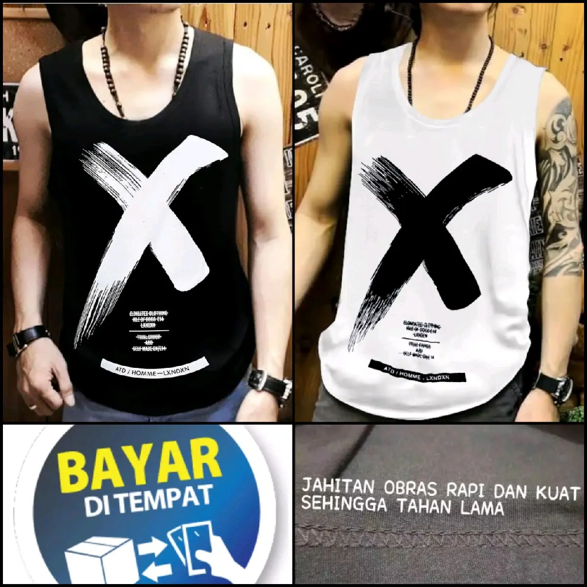Super Mantul Gracellina Shop /kaos dalam terbaru singlet Pria X /brkualitas harga murah/bisa cod/ Hitam Putih kaos motif Dewasa