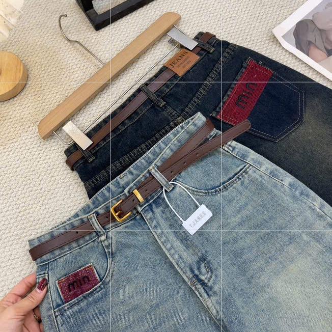 Quần Ngố thêu min thêu đỏ N2 , jeans nữ Quần bò nữ 5