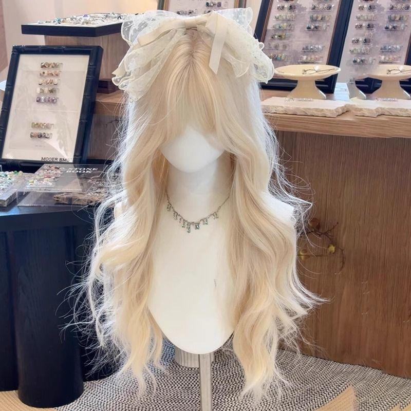 Tóc Giả Trùm Đầu, Dành Cho Nữ, Tóc Dài, Mỏng, Màu Trắng Sữa Và Vàng Kim, Phong Cách Lolita Nhật Bản, Sóng Sâu, Cos, Tóc Xoăn Dài, Mũ Đội Đầu, Năm 2024 3