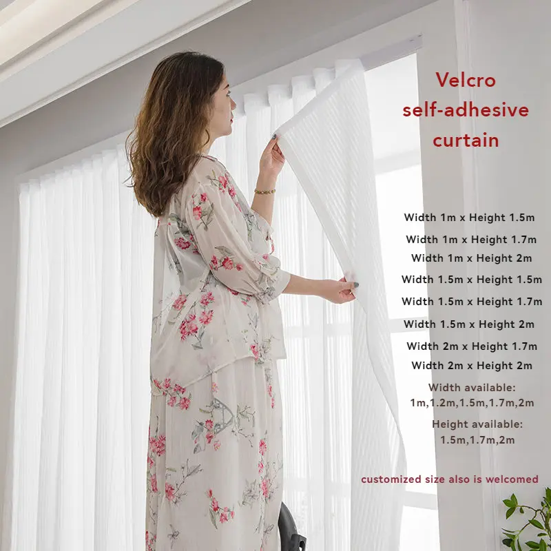 Soft Langsir Pelekat Lembut, langsir velcro tape pintu, Pemasangan Tanpa Tebuk, bedroom window curtain untuk Bilik Tidur, Tingkap, Balkoni dan Ruang Tamu, dustproof random Langsir Sendiri Pelekat, Benang Langsir Siang Blinds Menegak Putih, Bahan Tulle