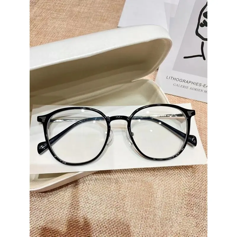 Women's Black Frame Glasses-Anti-Blue Light Acetate Glasses, Oversized round Lens for Big Face (Non-Prescription/Prescription Available)