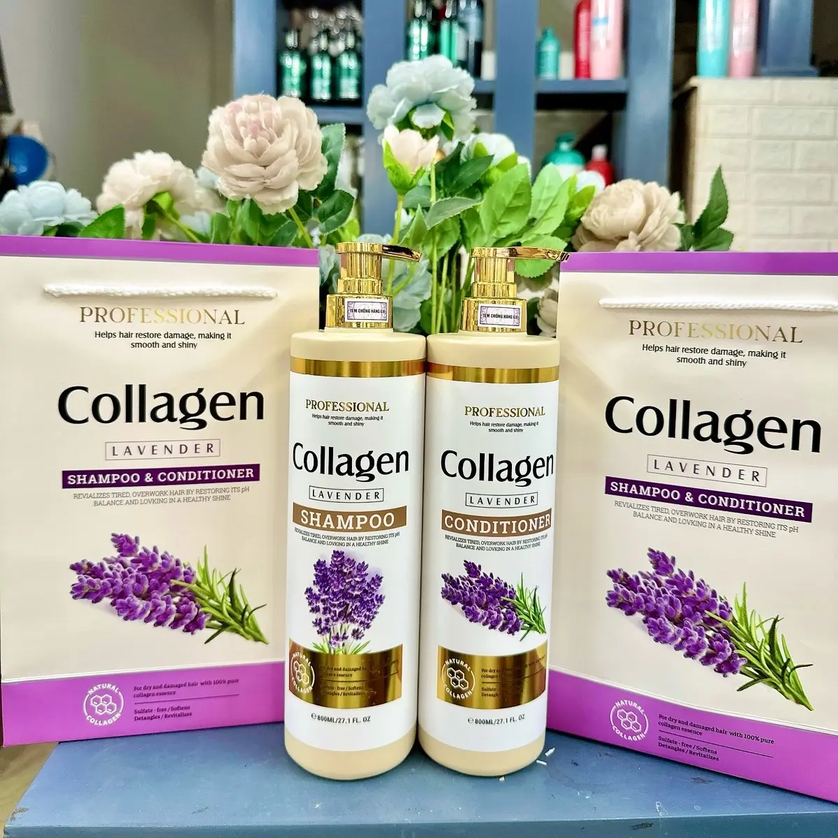 CẶP GỘI  XẢ COLAGEN LAVENDER 800ml/1 chai , hỗ trợ giảm gàu , giảm rụng , giúp mềm mượt tóc