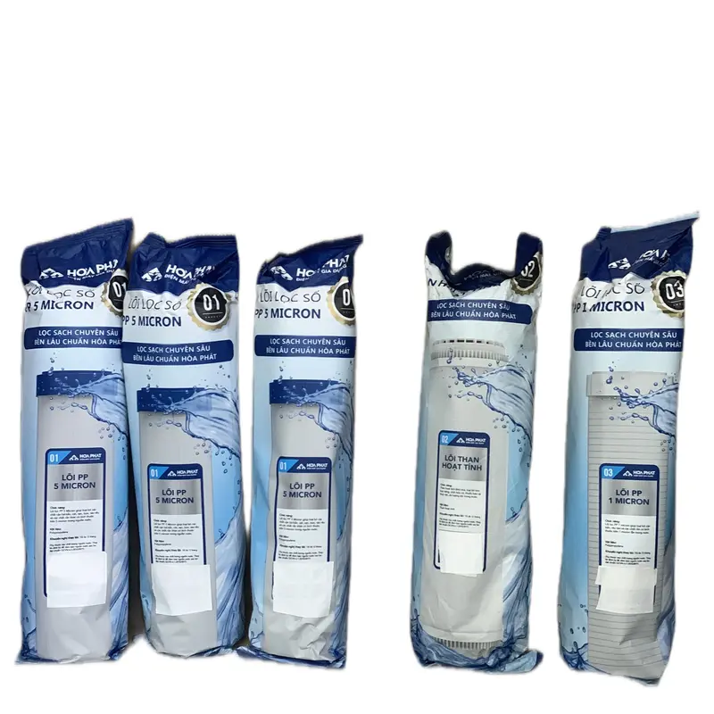 (Tặng tay công mở ) Bộ 5 lõi lọc nước Hoà Phát bao gồm 3 lõi 1 , một lõi 2 than hoạt tính , lõi 3 PP 1 micromet dùng thay thế cho máy lọc nước RO sử dụng cốc lọc 10 inch, chức năng lọc tạp chất rong rêu bùn đất, mùi màu không tốt trong nước 2
