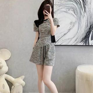 Sét đồ nữ mùa hè vải Cotton Hàn bộ mặc nhà nữ áo dây cộc tay quần short style Hàn Quốc,Đi chơi,dạo phố,Màu Xám S477 Top bộ dsq set bbr đồ tingoan Women Kem váy bônggòn setyếm tơ setáodạquầnđùi bộ cộctay
