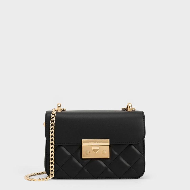 Túi Xách Nữ Quilted Push-Lock Trám size 18 dây xích mạ vàng đeo chéo