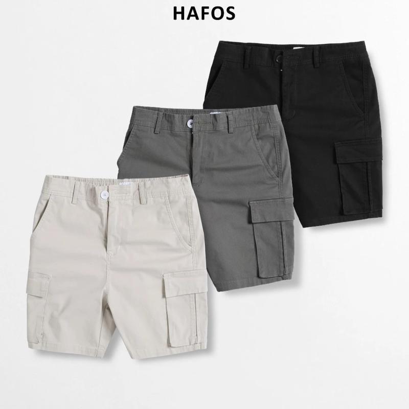 Quần Lửng Túi Hộp Hafos, Quần Short CARGO Kaki nam  chất vải Kaki Cotton; lưng thun co giãn,Có Túi, Form Regular Fit, menswear