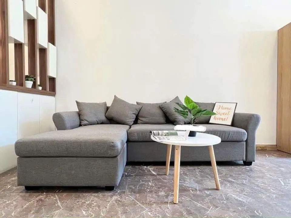Sofa L hàng xuất khẩu - Kích thước 2m55 x1m6, màu xám, chất liệu vải, đêm lót D40