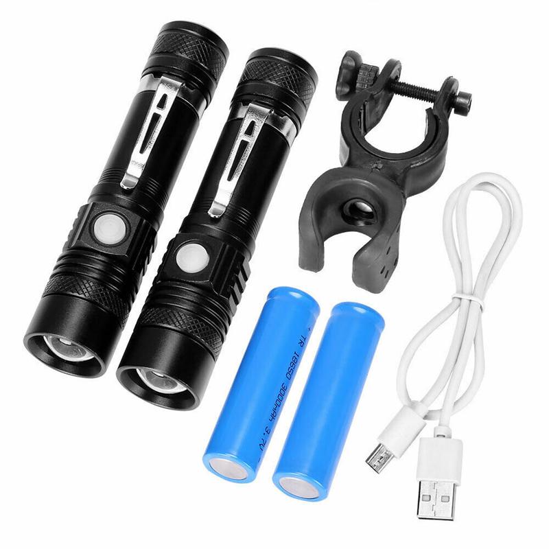 Product Introduction of Ultra Bright T6 LED Flashlight XP-L LED Lamp Beads Waterproof Torch Zoomable 4 Lighting Modes 18650 Battery USB Charging 59