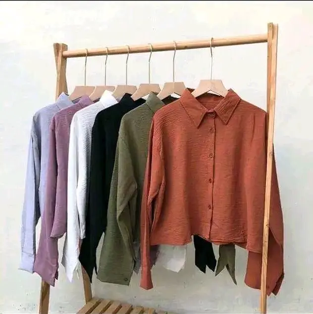 HaNiN CROP / KEMEJA CROP POLOS WANITA KRINCLE AIRFLOW