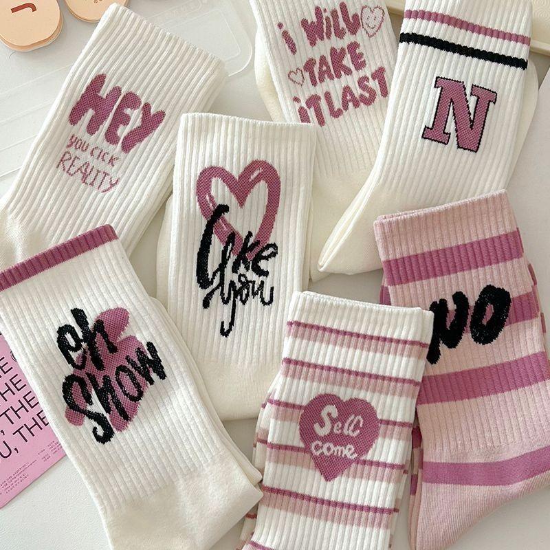 Pink Socks Mid-Calf Autumn and Winter Ins Tide Versatile Mori Cotton Online Celebrity College Style Cute Sport Long Socks 0