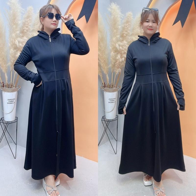 Bigsize 60-95kg- Áo Chống Nắng Dài Toàn Thân Dáng Váy Rộng Ngồi Xe Máy Ko Bị Giật Lên,Tay Dài Xỏ Ngón,Hai Bên Túi Có Khoá Kéo Chât Thun poli 1 da Mát Mẽ Women Nữ Tim Sport Đồng