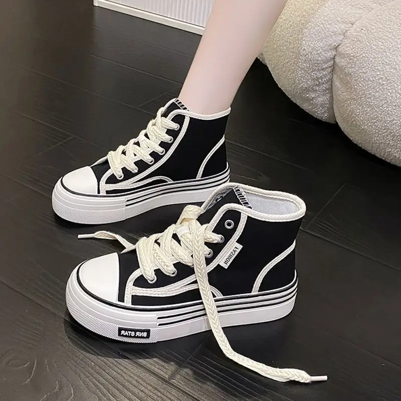 High-Top Shoes Classic Style Canvas Shoes for Women 2024 Spring and Summer New Wheat White Shoes Daddy Sports Casual Borad Shoes