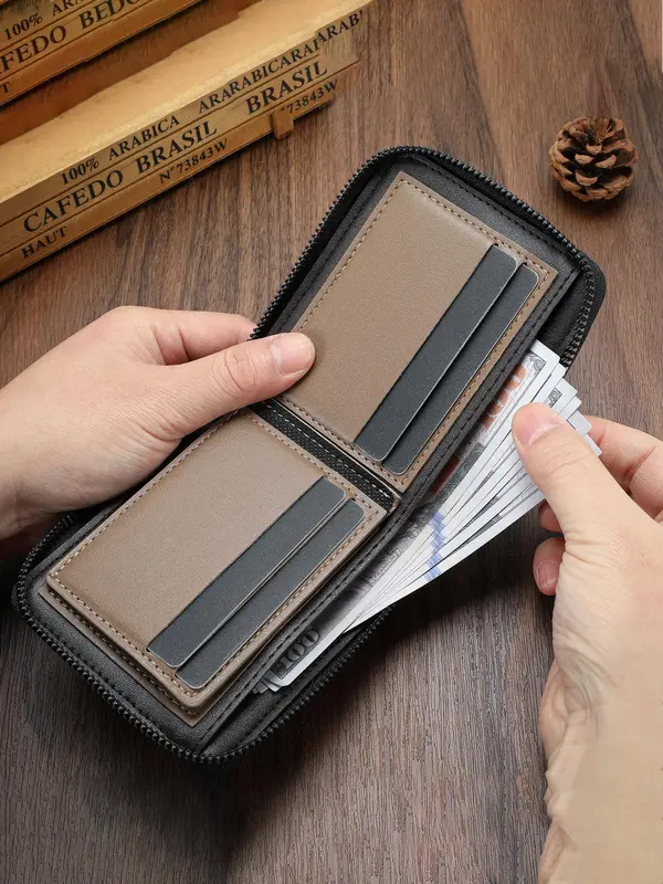 Men's Business Fashion Zipper Short Wallet, Casual Trendy Card Holder, Fashionable Wallet for Daily Use 3